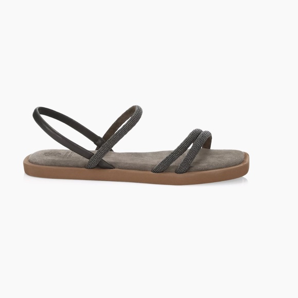 Brunello Cucinelli Monili Suede Slingback Sandals Grey (Size 35)